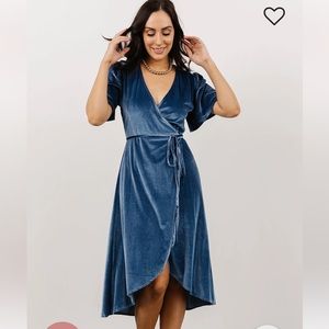 New with tags Baltic Born blue velvet midi wrap dress